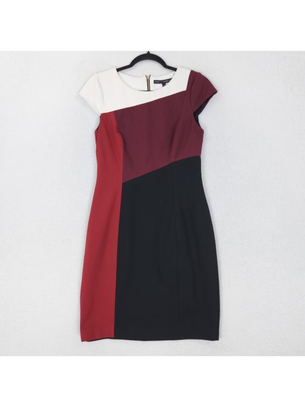 WHBM Dress Womens 4 Red Black Sheath Colorblock Knee Length Career Workwear